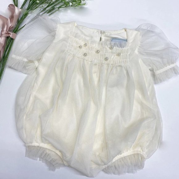 Baby White Christmas Outfit, Baby White Romper, Baby Baptism Outfit, Baby Romper - Picture 3 of 3